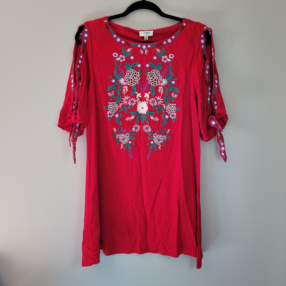 Umgee Red Floral Embroidered Dress